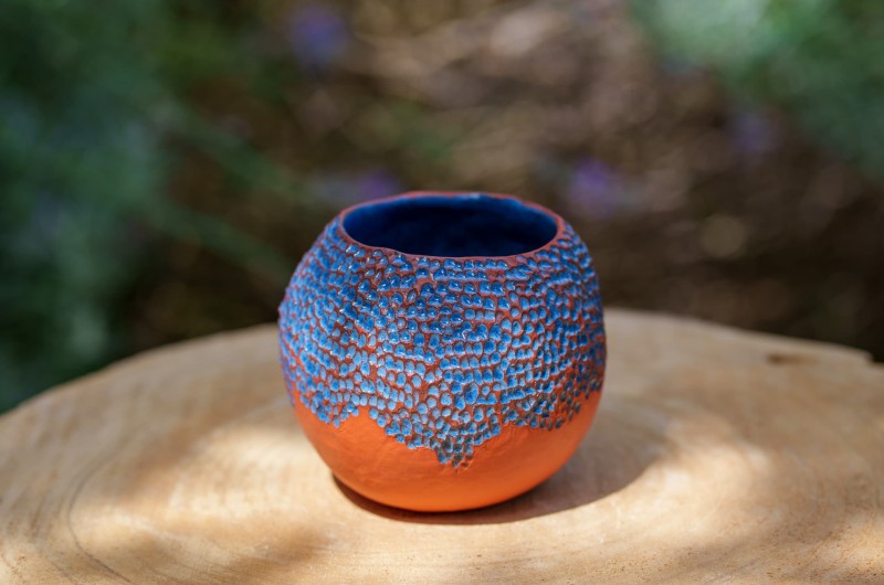 Vase boule Terracotta et bleu