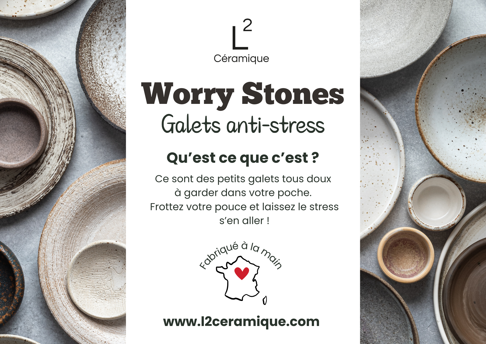 Affichette présentant les Worry Stones lors des marchés